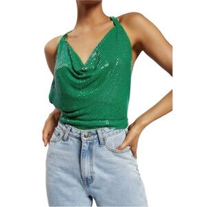 Meshki Brinley Cowl Neck Glow Mesh Top Green